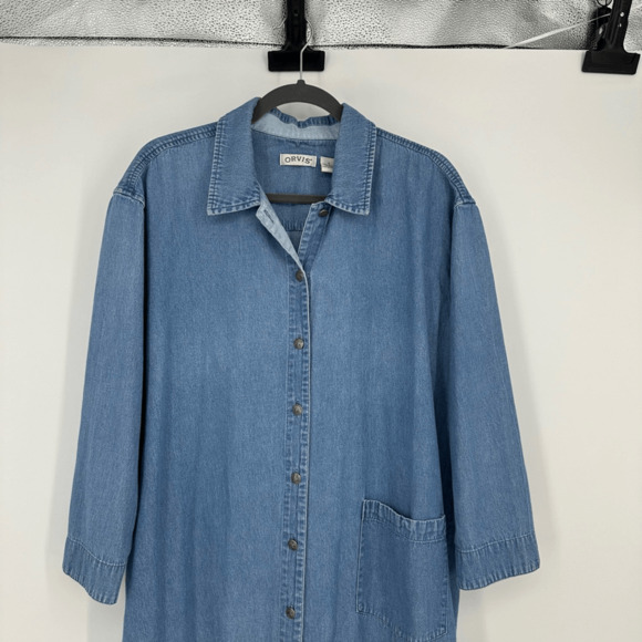 ORVIS Women’s Denim Shirt Dress Midi Blue Size S 100% cotton Western Minimalist - Picture 2 of 9